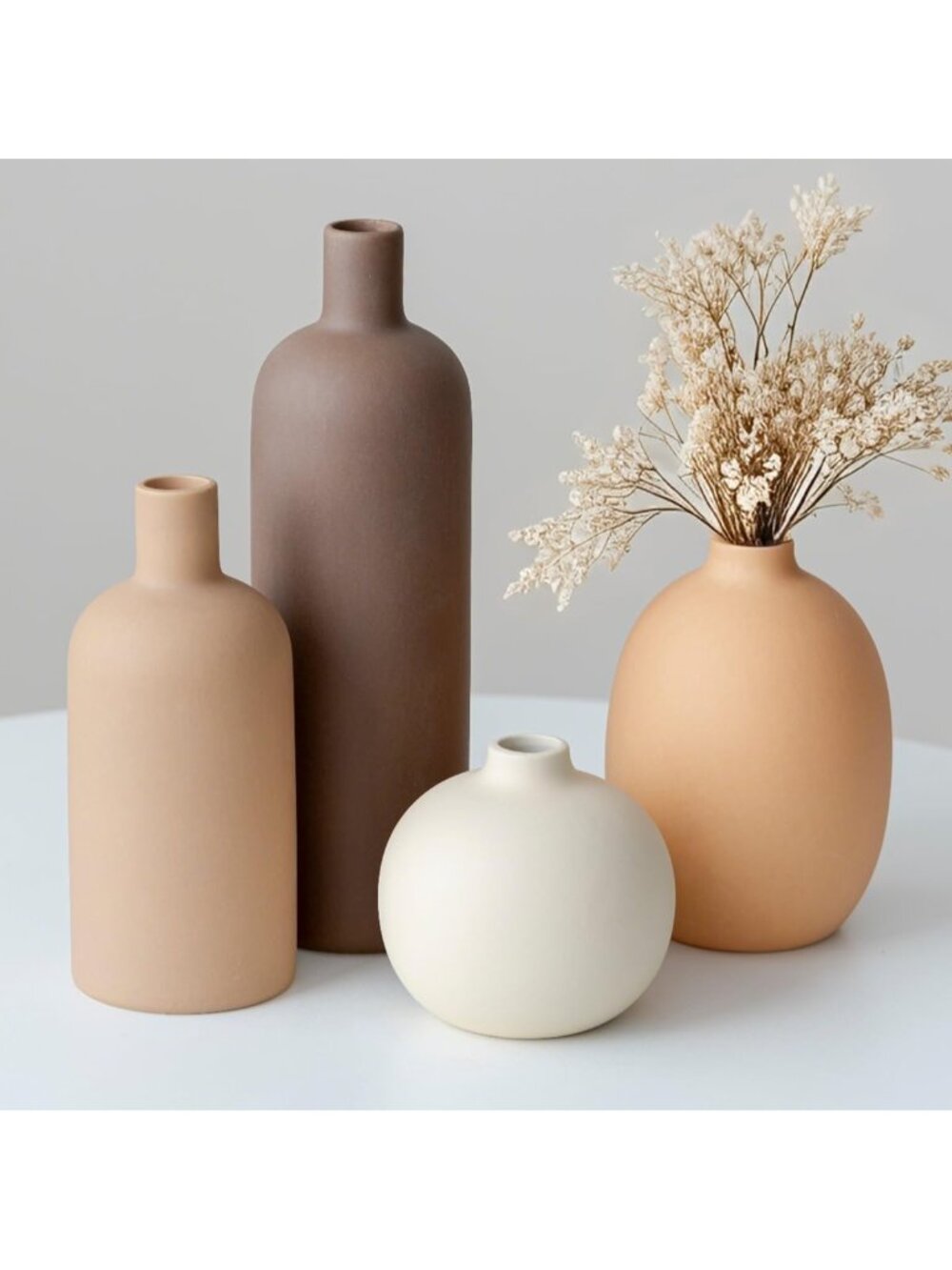Modern Coffee Mix Ceramic Vase Set 4 Piece Collection Neutral Colors Home Decor